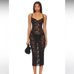 SUPERDOWN Nada Sheer Black Lace Midi Dress from Revolve